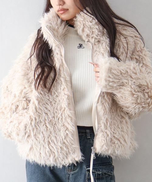 SpRay（スプレイ）の「MIXシープファージップブルゾン（ブルゾン・レディース・チャコールグレー/ベージュ/モカ・FREE）」の14枚目の写真