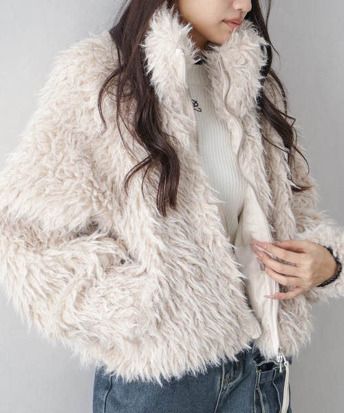 SpRay（スプレイ）の「MIXシープファージップブルゾン（ブルゾン・レディース・チャコールグレー/ベージュ/モカ・FREE）」の15枚目の写真