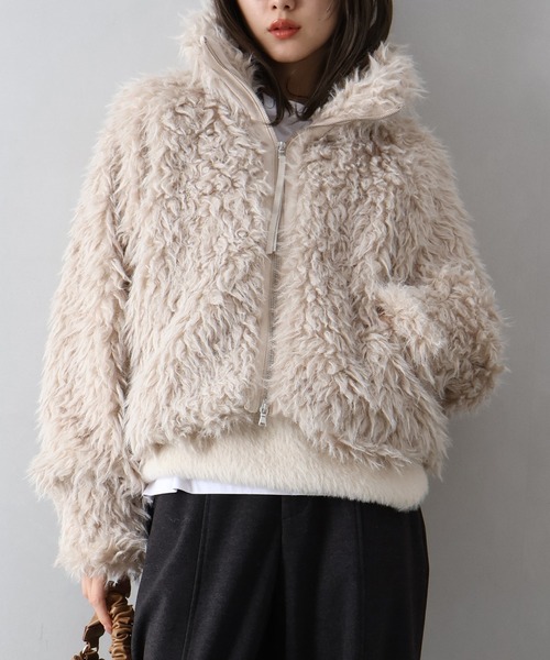 SpRay（スプレイ）の「MIXシープファージップブルゾン（ブルゾン・レディース・チャコールグレー/ベージュ/モカ・FREE）」の17枚目の写真