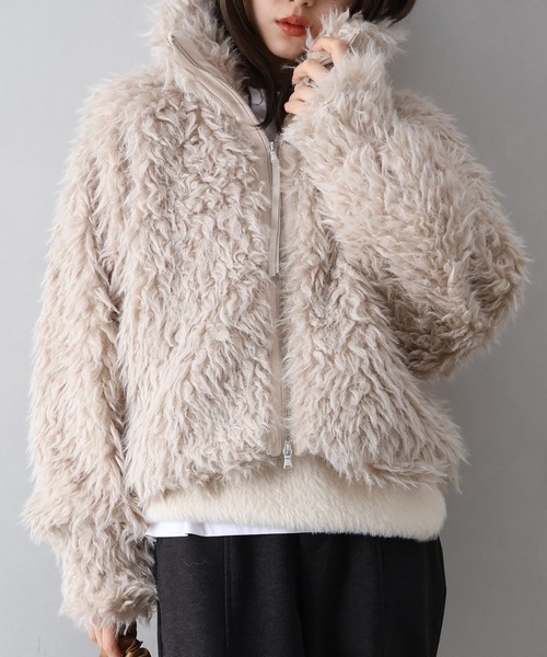 SpRay（スプレイ）の「MIXシープファージップブルゾン（ブルゾン・レディース・チャコールグレー/ベージュ/モカ・FREE）」の16枚目の写真