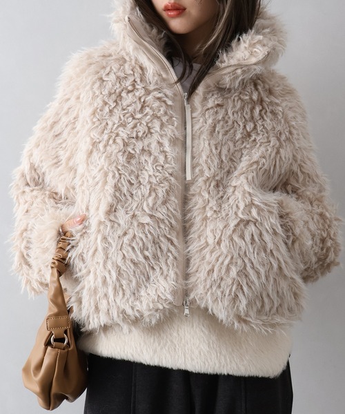 SpRay（スプレイ）の「MIXシープファージップブルゾン（ブルゾン・レディース・チャコールグレー/ベージュ/モカ・FREE）」の22枚目の写真