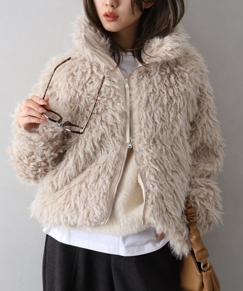 SpRay（スプレイ）の「MIXシープファージップブルゾン（ブルゾン・レディース・チャコールグレー/ベージュ/モカ・FREE）」の21枚目の写真