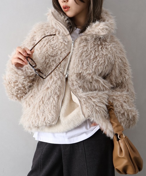 SpRay（スプレイ）の「MIXシープファージップブルゾン（ブルゾン・レディース・チャコールグレー/ベージュ/モカ・FREE）」の20枚目の写真