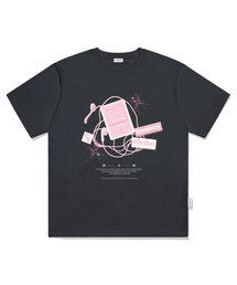 リズムMP3プリントオーバーサイズ半袖Tシャツチャコール