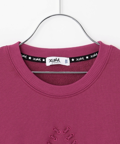 X-girl Stages(エックスガールステージス)の「スターレースアップスウェットワンピース(ワンピース・キッズ・マジェンタ/チャコール・140cm/120cm/130cm/90cm/100cm/110cm)」の6枚目の写真