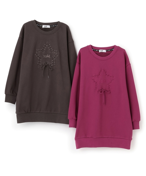 X-girl Stages(エックスガールステージス)の「スターレースアップスウェットワンピース(ワンピース・キッズ・マジェンタ/チャコール・140cm/120cm/130cm/90cm/100cm/110cm)」の12枚目の写真