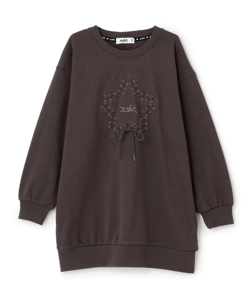 X-girl Stages(エックスガールステージス)の「スターレースアップスウェットワンピース(ワンピース・キッズ・マジェンタ/チャコール・140cm/120cm/130cm/90cm/100cm/110cm)」の14枚目の写真
