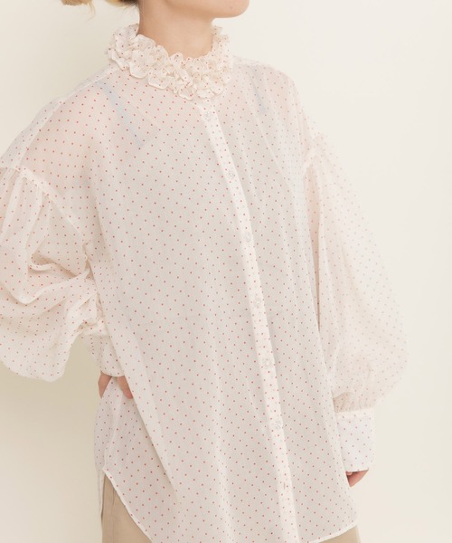 Dot＆Stripes CHILD WOMAN（ドットアンドストライプス　チャイルドウーマン）の「シアードットプリント 2段フリル襟ブラウス（シャツ/ブラウス・レディース・アイボリー・FREE）」の12枚目の写真