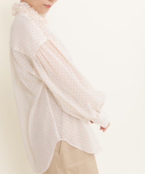 Dot＆Stripes CHILD WOMAN（ドットアンドストライプス　チャイルドウーマン）の「シアードットプリント 2段フリル襟ブラウス（シャツ/ブラウス・レディース・アイボリー・FREE）」の13枚目の写真