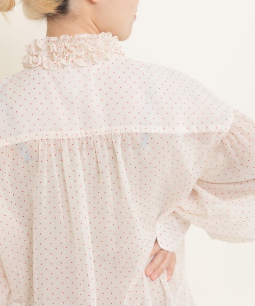 Dot＆Stripes CHILD WOMAN（ドットアンドストライプス　チャイルドウーマン）の「シアードットプリント 2段フリル襟ブラウス（シャツ/ブラウス・レディース・アイボリー・FREE）」の14枚目の写真