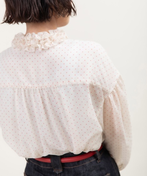 Dot＆Stripes CHILD WOMAN（ドットアンドストライプス　チャイルドウーマン）の「シアードットプリント 2段フリル襟ブラウス（シャツ/ブラウス・レディース・アイボリー・FREE）」の6枚目の写真