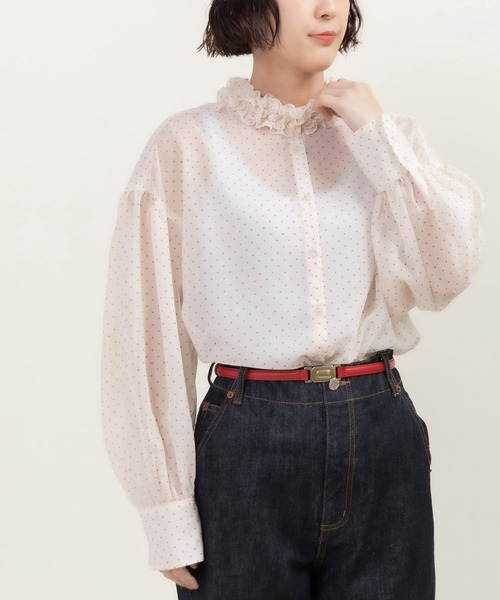 Dot＆Stripes CHILD WOMAN（ドットアンドストライプス　チャイルドウーマン）の「シアードットプリント 2段フリル襟ブラウス（シャツ/ブラウス・レディース・アイボリー・FREE）」の2枚目の写真