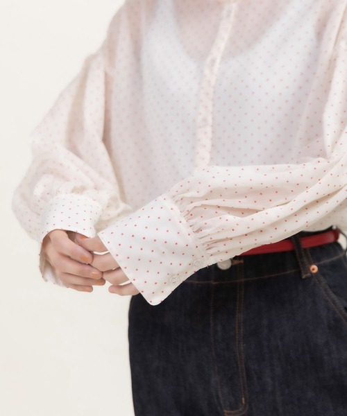 Dot＆Stripes CHILD WOMAN（ドットアンドストライプス　チャイルドウーマン）の「シアードットプリント 2段フリル襟ブラウス（シャツ/ブラウス・レディース・アイボリー・FREE）」の5枚目の写真