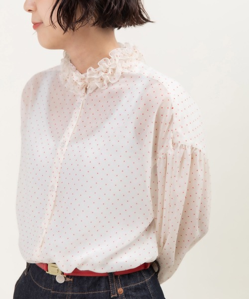 Dot＆Stripes CHILD WOMAN（ドットアンドストライプス　チャイルドウーマン）の「シアードットプリント 2段フリル襟ブラウス（シャツ/ブラウス・レディース・アイボリー・FREE）」の3枚目の写真