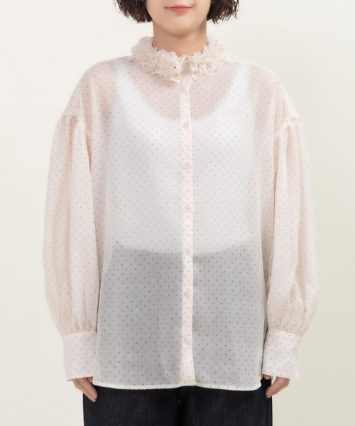 Dot＆Stripes CHILD WOMAN（ドットアンドストライプス　チャイルドウーマン）の「シアードットプリント 2段フリル襟ブラウス（シャツ/ブラウス・レディース・アイボリー・FREE）」の20枚目の写真