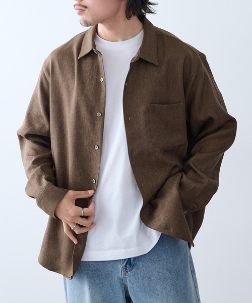 セール】【HAUS】WOOLIGHT ウールライクヘリンボーンレギュラーカラー