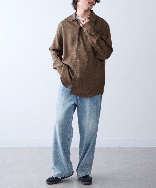 セール】【HAUS】WOOLIGHT ウールライクヘリンボーンレギュラーカラー