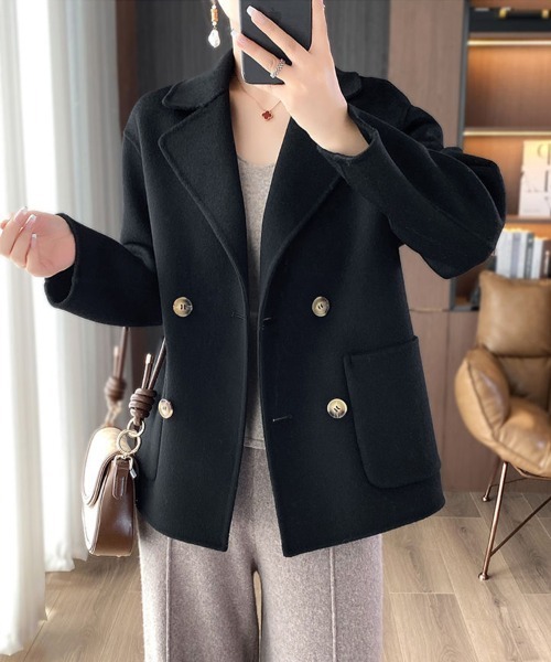 Flugge(フラッジー)の「ダブルボタンテーラードコート(その他アウター・レディース・ブラック/ベージュ/グレー・LARGE/MEDIUM)」の1枚目の写真