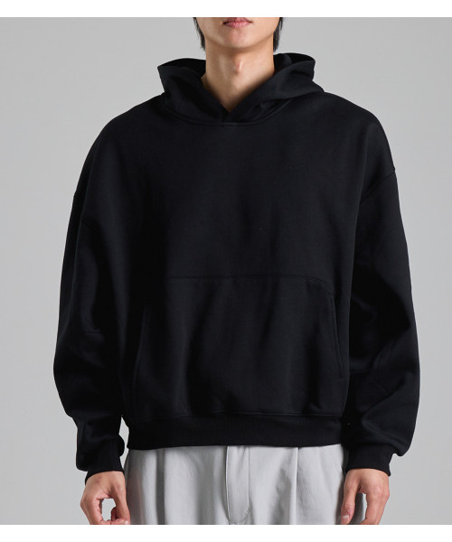 セール】ミニマル起毛フードパーカー（ブラック）（パーカー）｜BUTTON