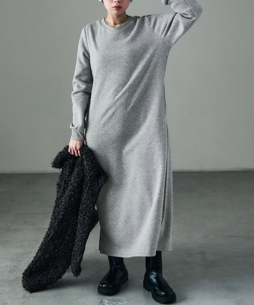 Fashion Letter（ファッションレター）の「裏起毛 Vネックルームワンピース M-LLsize（ルームワンピース・レディース・ブラック/グレー/グレイッシュベージュ/チャコール・L/M/LL）」の3枚目の写真
