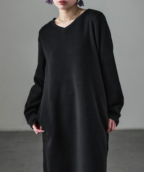 Fashion Letter（ファッションレター）の「裏起毛 Vネックルームワンピース M-LLsize（ルームワンピース・レディース・ブラック/グレー/グレイッシュベージュ/チャコール・L/M/LL）」の8枚目の写真
