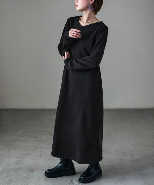 Fashion Letter（ファッションレター）の「裏起毛 Vネックルームワンピース M-LLsize（ルームワンピース・レディース・ブラック/グレー/グレイッシュベージュ/チャコール・L/M/LL）」の10枚目の写真