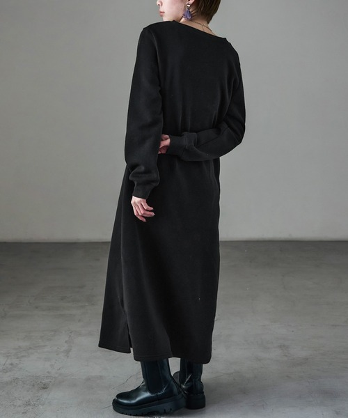 Fashion Letter（ファッションレター）の「裏起毛 Vネックルームワンピース M-LLsize（ルームワンピース・レディース・ブラック/グレー/グレイッシュベージュ/チャコール・L/M/LL）」の11枚目の写真