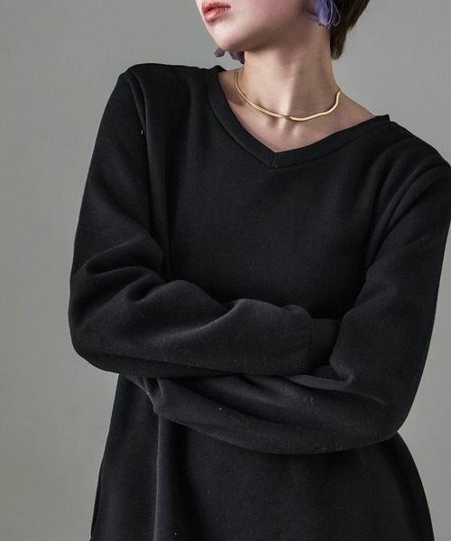 Fashion Letter（ファッションレター）の「裏起毛 Vネックルームワンピース M-LLsize（ルームワンピース・レディース・ブラック/グレー/グレイッシュベージュ/チャコール・L/M/LL）」の12枚目の写真