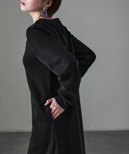 Fashion Letter（ファッションレター）の「裏起毛 Vネックルームワンピース M-LLsize（ルームワンピース・レディース・ブラック/グレー/グレイッシュベージュ/チャコール・L/M/LL）」の13枚目の写真