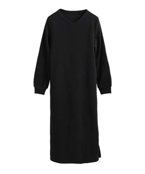 Fashion Letter（ファッションレター）の「裏起毛 Vネックルームワンピース M-LLsize（ルームワンピース・レディース・ブラック/グレー/グレイッシュベージュ/チャコール・L/M/LL）」の14枚目の写真