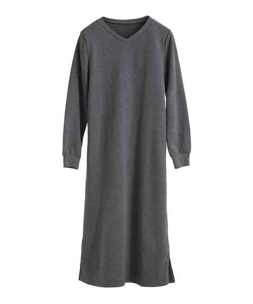 Fashion Letter（ファッションレター）の「裏起毛 Vネックルームワンピース M-LLsize（ルームワンピース・レディース・ブラック/グレー/グレイッシュベージュ/チャコール・L/M/LL）」の7枚目の写真