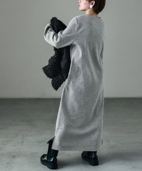 Fashion Letter（ファッションレター）の「裏起毛 Vネックルームワンピース M-LLsize（ルームワンピース・レディース・ブラック/グレー/グレイッシュベージュ/チャコール・L/M/LL）」の17枚目の写真