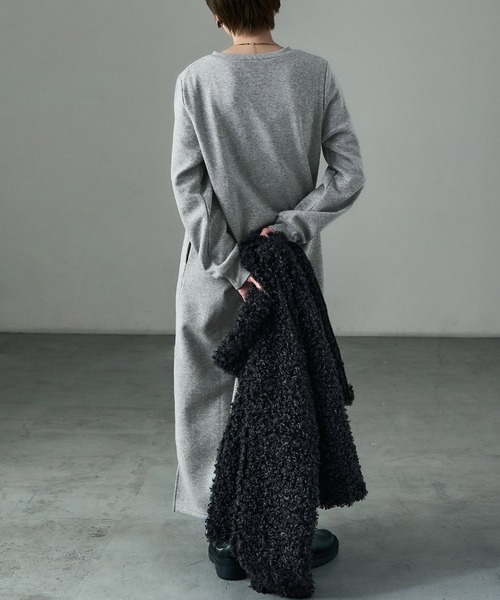 Fashion Letter（ファッションレター）の「裏起毛 Vネックルームワンピース M-LLsize（ルームワンピース・レディース・ブラック/グレー/グレイッシュベージュ/チャコール・L/M/LL）」の18枚目の写真