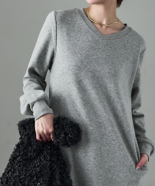 Fashion Letter（ファッションレター）の「裏起毛 Vネックルームワンピース M-LLsize（ルームワンピース・レディース・ブラック/グレー/グレイッシュベージュ/チャコール・L/M/LL）」の19枚目の写真