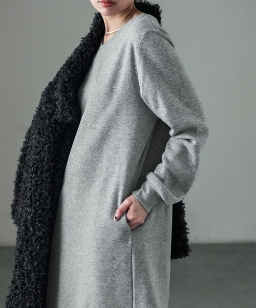 Fashion Letter（ファッションレター）の「裏起毛 Vネックルームワンピース M-LLsize（ルームワンピース・レディース・ブラック/グレー/グレイッシュベージュ/チャコール・L/M/LL）」の20枚目の写真
