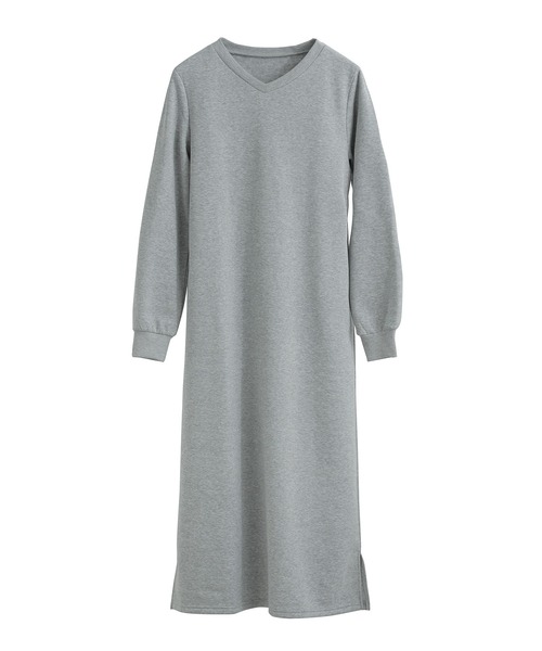 Fashion Letter（ファッションレター）の「裏起毛 Vネックルームワンピース M-LLsize（ルームワンピース・レディース・ブラック/グレー/グレイッシュベージュ/チャコール・L/M/LL）」の21枚目の写真