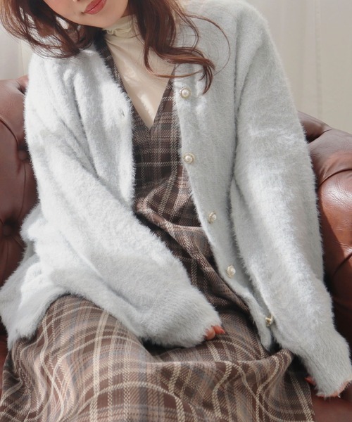 CECIL McBEE(セシルマクビー)の「ラメフェザードルマンカーディガン(カーディガン/ボレロ・レディース・サックスブルー/オフホワイト/グレー・MEDIUM)」の2枚目の写真