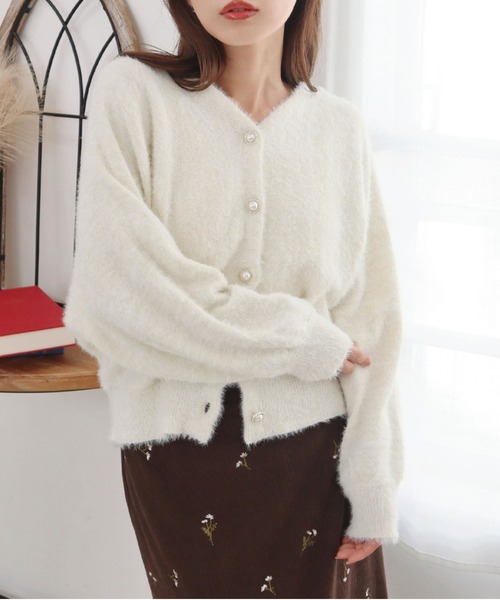 CECIL McBEE(セシルマクビー)の「ラメフェザードルマンカーディガン(カーディガン/ボレロ・レディース・サックスブルー/オフホワイト/グレー・MEDIUM)」の1枚目の写真