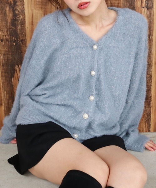 CECIL McBEE(セシルマクビー)の「ラメフェザードルマンカーディガン(カーディガン/ボレロ・レディース・サックスブルー/オフホワイト/グレー・MEDIUM)」の3枚目の写真