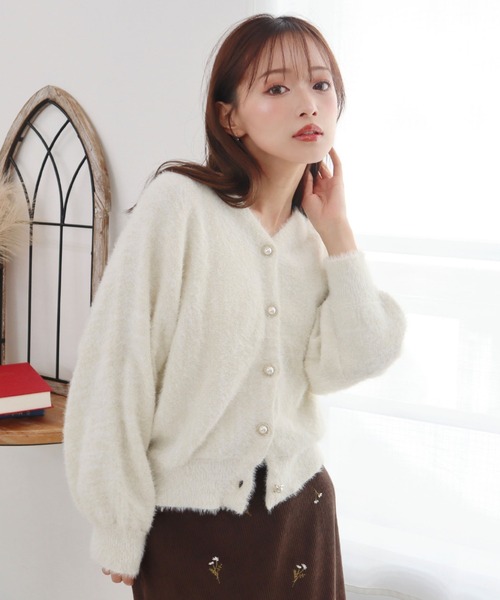 CECIL McBEE（セシルマクビー）の「ラメフェザードルマンカーディガン（カーディガン/ボレロ・レディース・サックスブルー/オフホワイト/グレー・MEDIUM）」の4枚目の写真