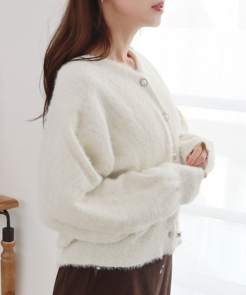 CECIL McBEE（セシルマクビー）の「ラメフェザードルマンカーディガン（カーディガン/ボレロ・レディース・サックスブルー/オフホワイト/グレー・MEDIUM）」の7枚目の写真