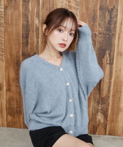 CECIL McBEE（セシルマクビー）の「ラメフェザードルマンカーディガン（カーディガン/ボレロ・レディース・サックスブルー/オフホワイト/グレー・MEDIUM）」の8枚目の写真