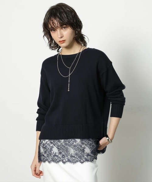 CADUNE（カデュネ）の「レースキャミ付きスプリングカラー綿カシプルオーバー（ニット/セーター・レディース・ミント/ベージュ/ピンク/ホワイト/ネイビー・38）」の4枚目の写真