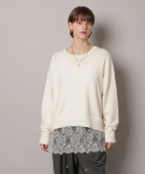 レースキャミ付きスプリングカラー綿カシプルオーバー（ニット