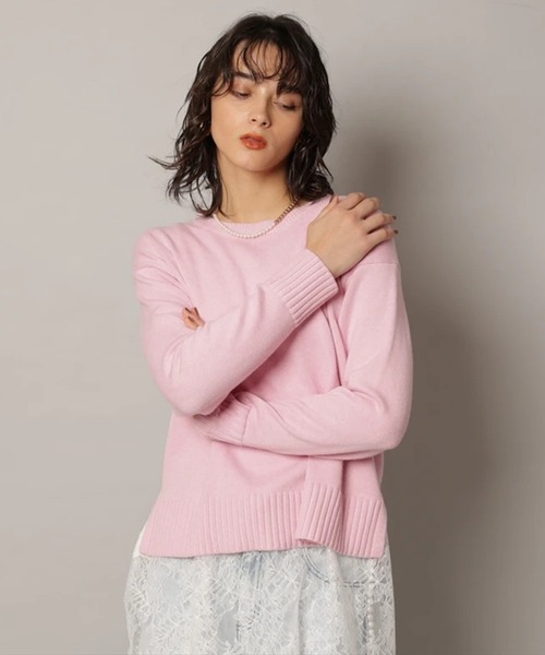 CADUNE（カデュネ）の「レースキャミ付きスプリングカラー綿カシプルオーバー（ニット/セーター・レディース・ミント/ベージュ/ピンク/ホワイト/ネイビー・38）」の5枚目の写真