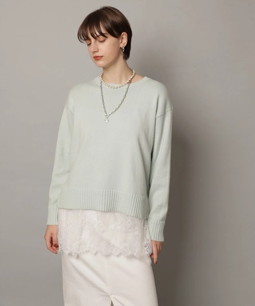 CADUNE（カデュネ）の「レースキャミ付きスプリングカラー綿カシプルオーバー（ニット/セーター・レディース・ミント/ベージュ/ピンク/ホワイト/ネイビー・38）」の6枚目の写真