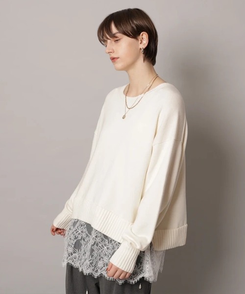 CADUNE（カデュネ）の「レースキャミ付きスプリングカラー綿カシプルオーバー（ニット/セーター・レディース・ミント/ベージュ/ピンク/ホワイト/ネイビー・38）」の7枚目の写真