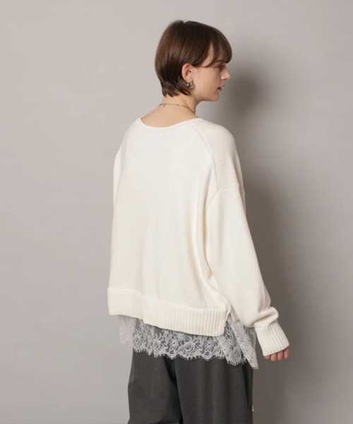 CADUNE（カデュネ）の「レースキャミ付きスプリングカラー綿カシプルオーバー（ニット/セーター・レディース・ミント/ベージュ/ピンク/ホワイト/ネイビー・38）」の8枚目の写真