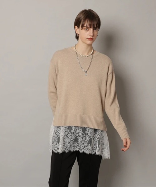 CADUNE（カデュネ）の「レースキャミ付きスプリングカラー綿カシプルオーバー（ニット/セーター・レディース・ミント/ベージュ/ピンク/ホワイト/ネイビー・38）」の11枚目の写真