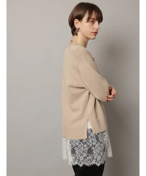 CADUNE（カデュネ）の「レースキャミ付きスプリングカラー綿カシプルオーバー（ニット/セーター・レディース・ミント/ベージュ/ピンク/ホワイト/ネイビー・38）」の12枚目の写真